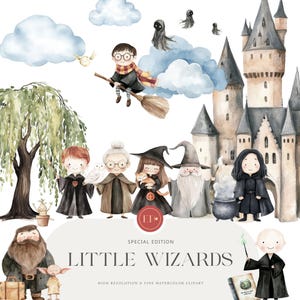 Niedliche Zauberer Schule Clipart - Aquarell Clipart - Süße Hexe Clipart - Geburtstag Clipart - Kinder Clipart - KOMMERZIELLE LIZENZ ENTHALTEN