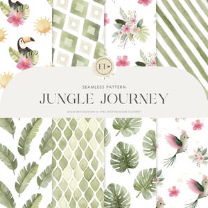 Cute Tropical Seamless Pattern - Watercolor Pattern - Safari Pattern - Jungle Pattern, Repeating Pattern - COMMERCIAL LICENSE INCLUDED