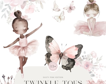 Süße Ballerina Clipart - Aquarell Clipart - Dusty Pink - Floral Boquets - Clipart-Set - KOMMERZIELLE LIZENZ ENTHALTEN
