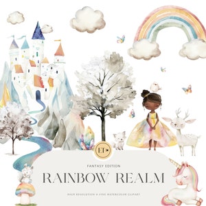 Clipart acquerello principessa arcobaleno - Clipart principessa - Clipart unicorno arcobaleno - Pony - Compleanno principessa - LICENZA COMMERCIALE INCLUSA