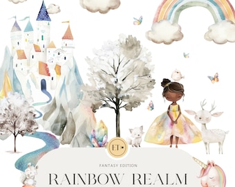 Rainbow Princesses Watercolor Clipart - Princess Clipart - Rainbow Unicorn Clipart - Pony - Princess Birthday  - COMMERCIAL LICENSE INCLUDED