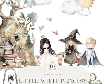 Snow White Clipart - Seven Dwarfs Clipart - Forest Animals - Evil Queen Clipart  - Fairy Tale Nursery - COMMERCIAL LICENSE INCLUDED