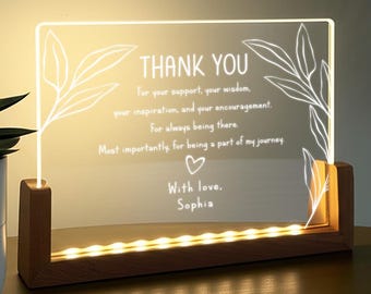 Personalized Thank You Acrylic Lamp, Unique Custom Gift for Coach, Boss, Nurse or Colleague, Retirement Appreciation Gift, Thank You Teacher