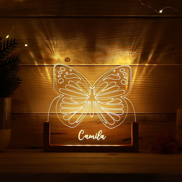 Custom Butterfly Name Light - LED Night Lamp for Kids - Girl's Nursery Decor - Tween Bedroom - 1st 2nd Birthday Gift - Kids Christmas Gifts