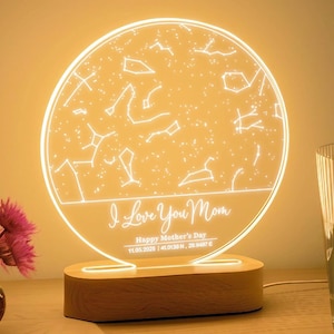 Veilleuse personnalisée carte des étoiles - Cadeau maman personnalisé - Cadeau fête des mères - Cadeau d'anniversaire pour maman - Constellation d'étoiles gravée - Carte des étoiles cadeau