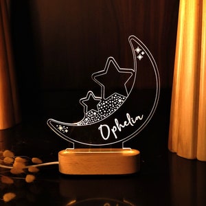 Moon & Stars Custom Night Light Personalized Lamp Gifts for Kids Baby Room Decor Ideas Personalized Baby Gift Birthday Gift for Kids image 1
