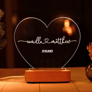 Custom Night Light as Valentines Day Gift - Names and Date - Engagement Gifts - Anniversary Gifts for Him Her - Romantic Gift for Couple