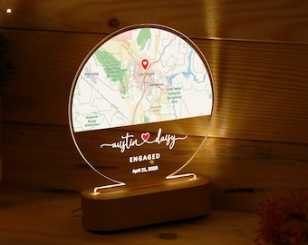 Custom Map Print Night Light - Anniversary Gift for Her 1st 3rd 5th Years - Gift for Newly Engaged - Gifts for Couples - Valentines Day Gift