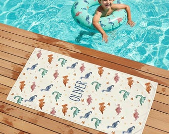 Custom Name Dinosaur Beach Towel, Personalized Towel Perfect for Kids, Toddlers, Teens and even Grown-Ups, Custom Name Towel for Baby Kids