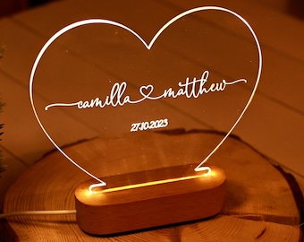 Custom Night Light for Couples - Valentine's Day Gift - Gift for Him - Gift for Her - Romantic Gift - Names and Date - Personalized Couples