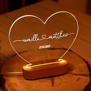 Custom Night Light as Valentines Day Gift - Names and Date - Engagement Gifts - Anniversary Gifts for Him Her - Romantic Gift for Couple