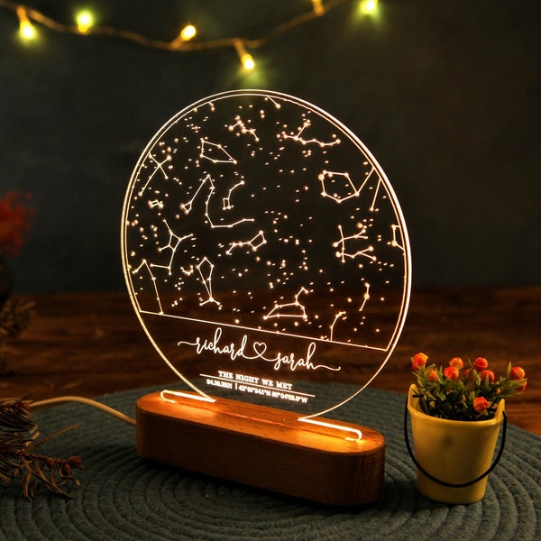 Stars Chart as Valentines Gift for Couples - Gift Star Map on Night Light - Personalized Constellation Map - 1st 5th 10th Anniversary Gifts