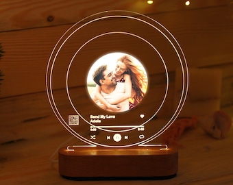 Plaque de chanson personnalisée pour couple - Cadeau d'anniversaire pour lui - Cadeau personnalisé avec lumière photo - Cadeaux romantiques - Cadeau pour lui - Cadeau pour elle