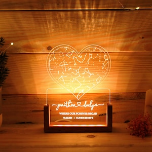 Sterrenbeeld kaart hart nachtlampje - sterrenkaart op nachtlampje - cadeau voor vriendin - cadeau 1e 5e verjaardag - valentijnscadeau voor haar