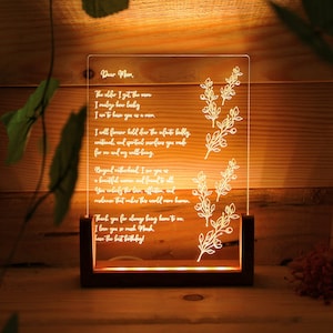 Regalo personalizado para mamá - Día de la madre - Regalo de cumpleaños para mamá - Luz de noche con letras - Regalo para mamá de parte de los niños - Regalos para mamá - Idea de regalo personalizada para mamá