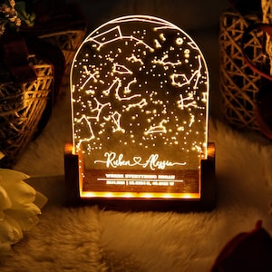 Luz nocturna del mapa de estrellas de la constelación personalizada - Regalo de aniversario personalizado - Regalo para él / ella - Regalo para el esposo / esposa - Cielo nocturno personalizado