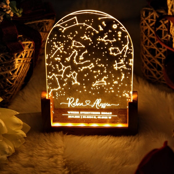Custom Constellation Star Map Night Light - Personalized Anniversary Gift - Gift for Him / Her - Gift for Husband / Wife - Custom Night Sky