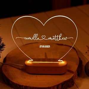 Custom Night Light as Valentines Day Gift - Names and Date - Engagement Gifts - Anniversary Gifts for Him Her - Romantic Gift for Couple