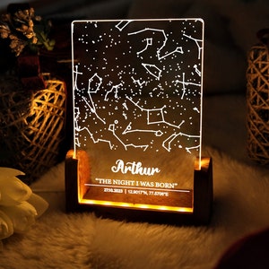 Carte de la constellation personnalisée - veilleuse de carte des étoiles - anniversaire personnalisé - cadeaux d'anniversaire 1er 2e 3e 13e 16e 18e 21e - anniversaire fille