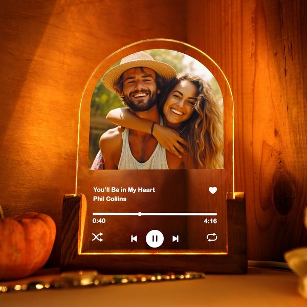 Personalized Music Plaque - Custom Song Night Light - Anniversary Gift for Him Her - Couples Gift - Personalized Photo Gift - Birthday Gifts