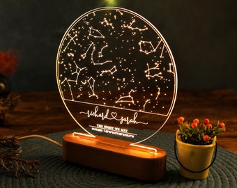 Stars Chart as Valentines Gift for Couples - Gift Star Map on Night Light - Personalized Constellation Map - 1st 5th 10th Anniversary Gifts