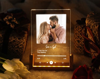 Placa de música personalizada - Regalo de pareja - Luz nocturna de canción fotográfica personalizada - Regalo para novia / novio - Primer aniversario - Regalo para ella