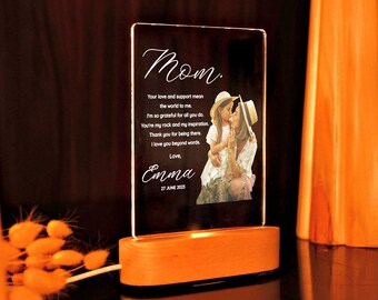 Personalized Photo and Message Night Light - Mom Gift from Daughter - Mothers Day Gift - Birthday Gift for Mom - Custom Photo Plaque Mommy
