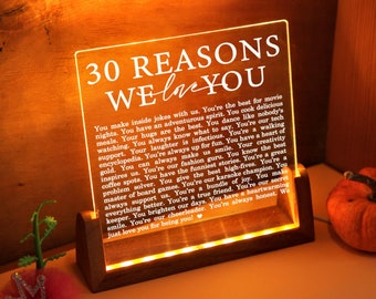 30 Reasons We Love You Night Light - 30th Birthday Gift for Her - Personalized 30th Birthday - Custom Birthday Gift - 30th Birthday Decor