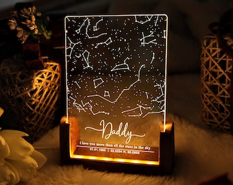 Lámpara personalizada con mapa de constelaciones - Mapa estelar para el cumpleaños de papá - Regalo para papá - Regalo para el Día del Padre - Regalo para papá primerizo - Regalo para papá primerizo