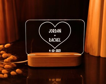 Custom Night Light as Anniversary Gift for Couples - Personalized Wedding Gifts - Gift for Wife / Husband - Girlfriend Boyfriend Gift Ideas