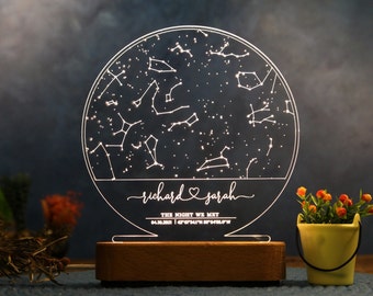 Star Map on Night Light as Anniversary Gift - Stars Chart Valentines Gift - Personalized Constellation Map - 1st 5th 10th Anniversary Gifts