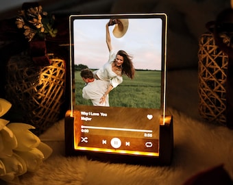 Regalo de San Valentín para novia o novio - Placa musical acrílica - Lámpara con foto y canción personalizada - Placa con canción - Regalo de San Valentín para él y ella