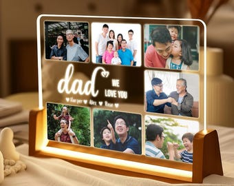 Lámpara de noche personalizada para papá - Lámpara con marco de fotos acrílico - Regalo LED para papá - Regalo fotográfico para el Día del Padre - Recuerdo para papá - Regalo de Navidad para papá
