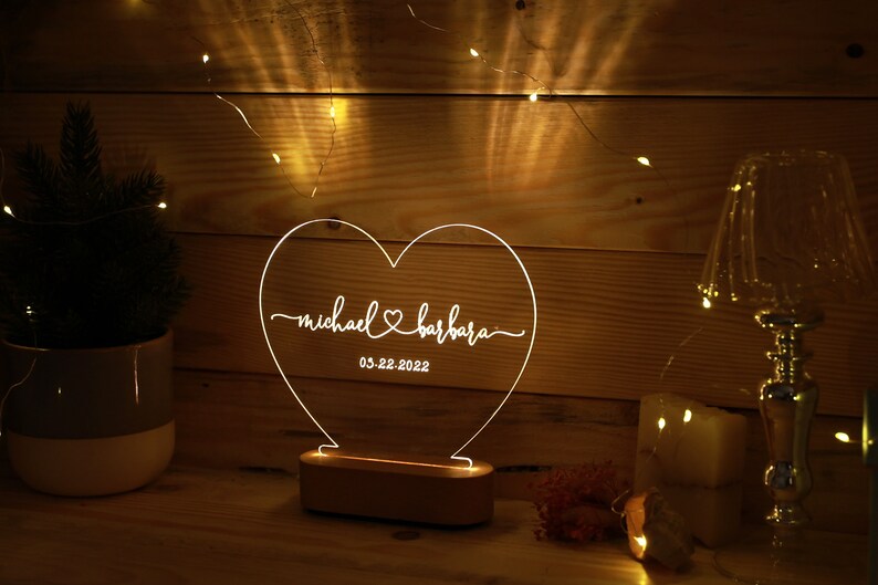 Custom Night Light as Valentines Day Gift - Names and Date - Engagement Gifts - Anniversary Gifts for Him Her - Romantic Gift for Couple