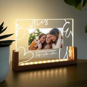 Custom Photo Night Light for Best Friends, Acrylic LED Frame with Photo, Birthday or Christmas Gift for Her, BFF Birthday, Besties Gift Idea