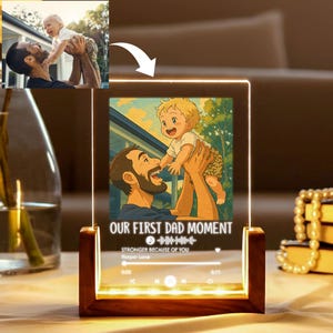 Personalized Photo Song Lamp for Dad – Ghibli Style First Fathers Day Keepsake – Custom Baby Gift for Dad - Gift for New Dads - Daddy Gift