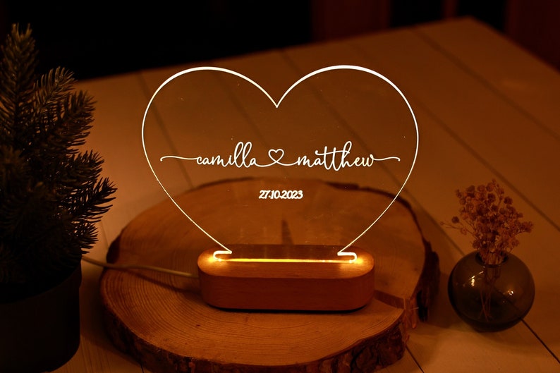 Custom Night Light as Valentines Day Gift - Names and Date - Engagement Gifts - Anniversary Gifts for Him Her - Romantic Gift for Couple