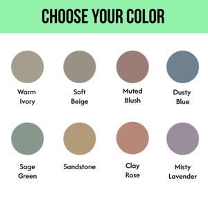 a collection of color swatches, each with a different color and shade, arranged in a grid format. The colors include warm, soft, muted, dusty, blue, beige, beige, blue, green, sandstone, clay, rose, lavender, and green.