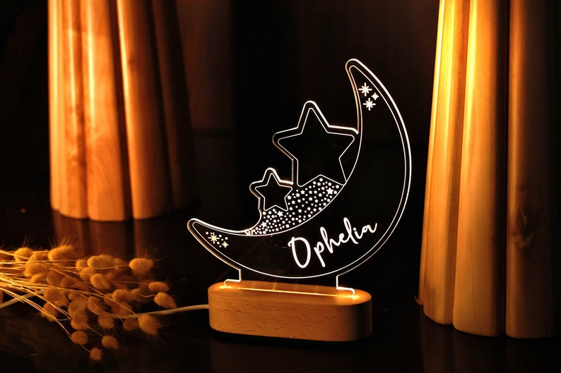 Moon & Stars Custom Night Light Personalized Lamp Gifts for Kids Baby Room Decor Ideas Personalized Baby Gift Birthday Gift for Kids image 2