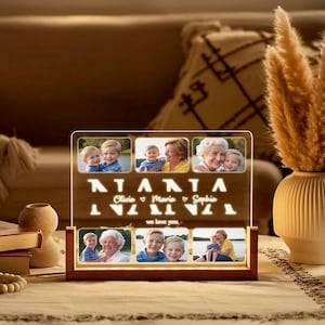 Photo Night Light: Personalized Grandma Gift (Custom Message, Wooden Base)