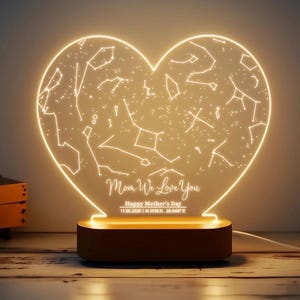 Veilleuse personnalisée carte des étoiles - Cadeau maman personnalisé - Cadeau fête des mères - Cadeau d'anniversaire pour maman - Constellation d'étoiles gravée - Carte des étoiles cadeau
