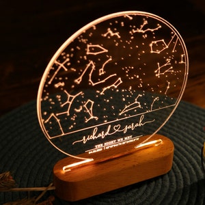 Stars Chart as Valentines Gift for Couples Gift Star Map on Night Light Personalized Constellation Map 1st 5th 10th Anniversary Gifts image 2