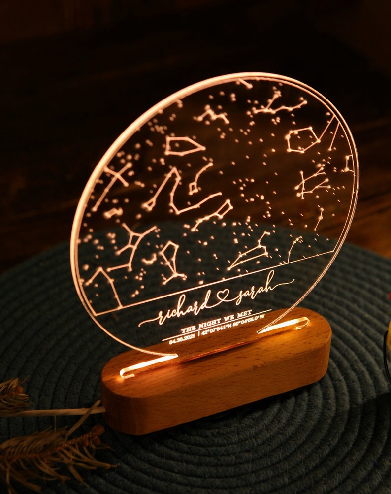 Stars Chart as Valentines Gift for Couples Gift Star Map on Night Light Personalized Constellation Map 1st 5th 10th Anniversary Gifts image 2