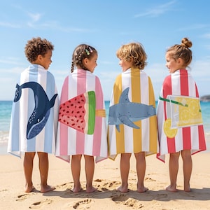 Personalized Striped Beach Towel for Kids - Fun Beach Designs - Gift for Girls or Boys - Available In 7 Designs - Custom Name Towel