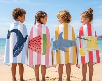 Personalized Striped Beach Towel for Kids - Fun Beach Designs - Gift for Girls or Boys - Available In 7 Designs - Custom Name Towel