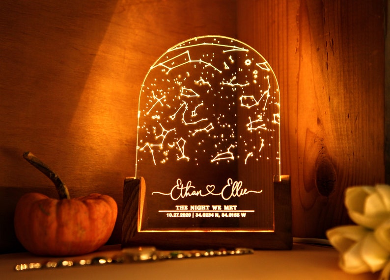 Personalized Constellation Chart Lamp Gift Star Map on Night Light Gift for Boyfriend / Girlfriend Stars Chart Gift for Couples image 6