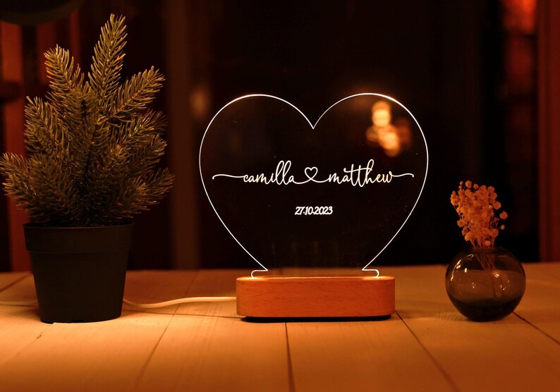 Custom Night Light as Valentines Day Gift - Names and Date - Engagement Gifts - Anniversary Gifts for Him Her - Romantic Gift for Couple