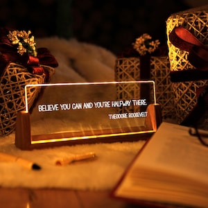 Custom Quote Print - Motivational Saying with LED Stand - Personalized Quote Sign - Motivational Quotes - Mindfulness Gift - Brainy Quote