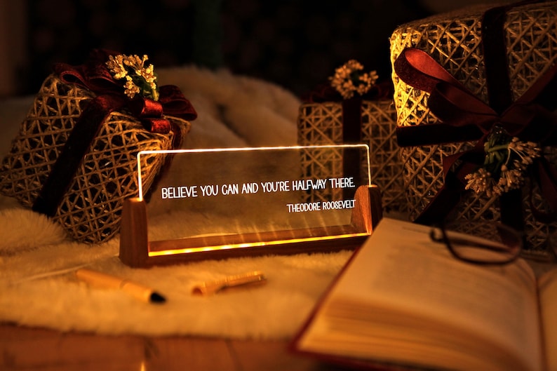 Custom Quote Print - Motivational Saying with LED Stand - Personalized Quote Sign - Motivational Quotes - Mindfulness Gift - Brainy Quote