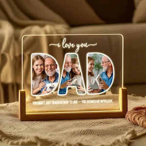 Regalo personalizado para papá con foto, luz de noche personalizada, decoración iluminada para el Día del Padre, recuerdo con el nombre de papá, papá personalizado, regalo de Navidad para papá